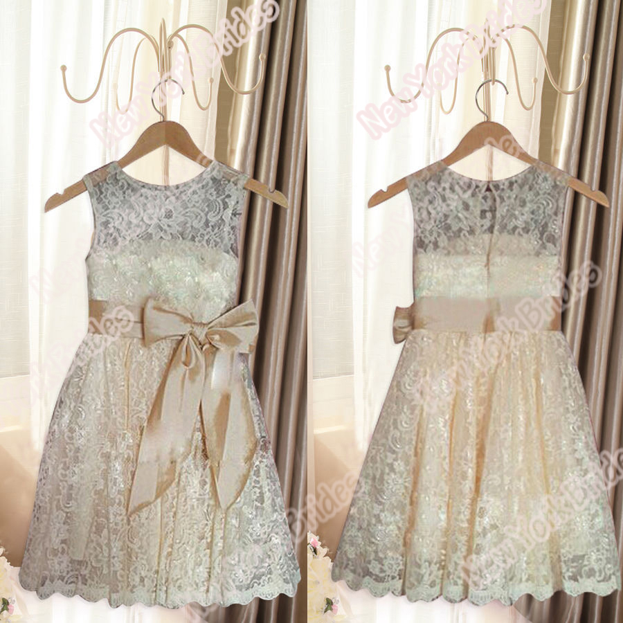 champagne lace flower girl dress