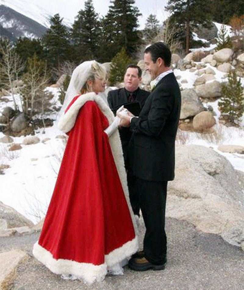 red dress with white fur trim