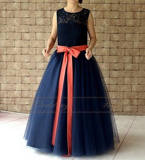 Coral Flower Girl Lace Dress