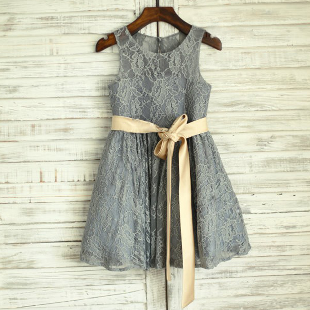 grey lace flower girl dress