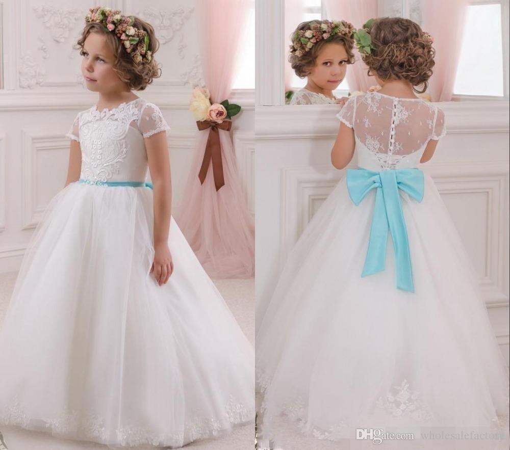white and turquoise flower girl dresses
