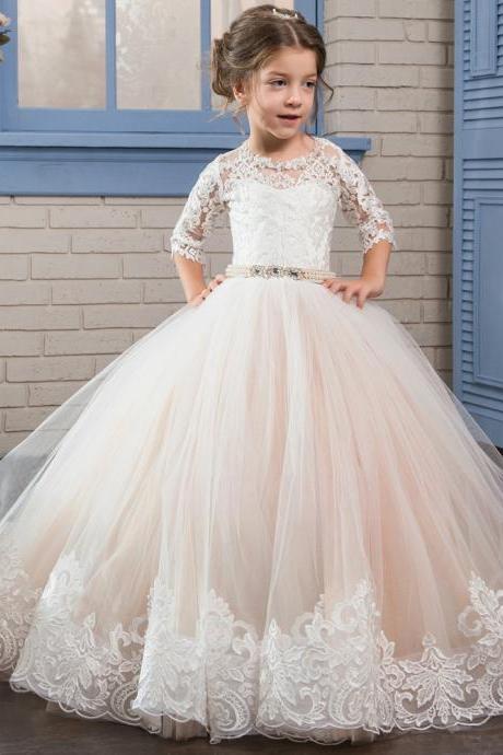2015 Vintage Lace Flower Girls' Dresses Princess A-Line High Neck Floor ...